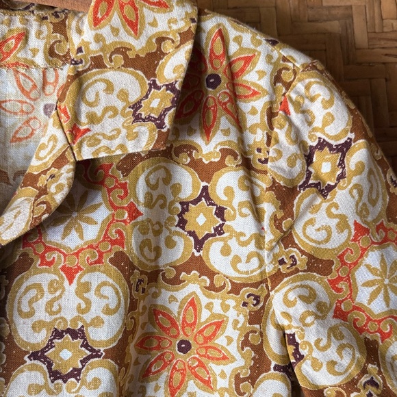 Vintage 60s handmade Coord Orange and Cream Floral Skirt Set XS - Picture 5 of 12